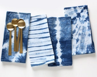 Plant Dyed Indigo Shibori Cotton Napkins set of 4