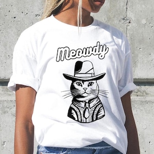 Meowdy Cat Cowboy Unisex Heavy Cotton Tee, Funny Animal Graphic T-Shirt, Cat Lover Gift, Western Pet Tee, Cat in Cowboy Hat Shirt
