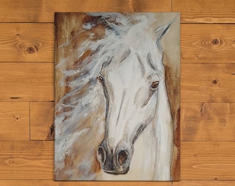 Grey Horse Fine Art Original Watercolor Painting Arabian Horse White Horse Spanish Horse