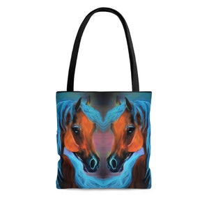 Bay Arabian Horse Blue Mauve Tote Bag Satchel Travel Book Bag