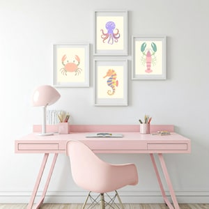 Colorful Marine Life Printable Art for Kids Room Decor - Crab, Seahorse, Octopus, and Lobster