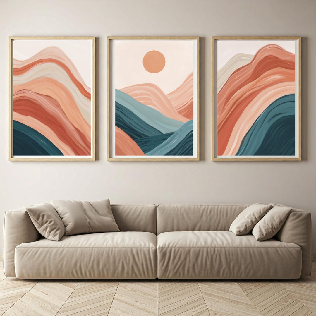 Mountain Abstract Boho Wall Art Minimalist Landscape Neutral Earth Tone ...