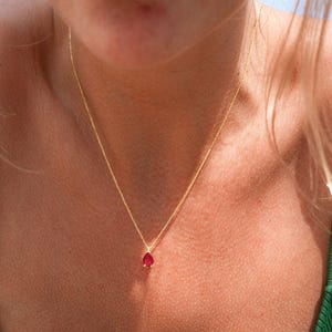 Dainty Ruby Genuine Pear Teardrop Necklace,Crystal Ruby Gold Necklace, July Red ruby Birtshtone Pendant Necklace, Delicate Gemstone Necklace