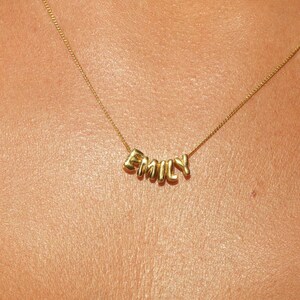 14K Gold 3D Mini Bubble Letter Name Necklace, Name Plate Necklace, Custom Name Necklace, Dainty Balloon Necklace, Bubble Initial Necklace