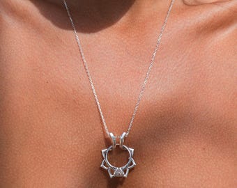 Sunflower Ring Holder Necklace, Silver Plated Ring Keeper Necklace, Nurse Gift, Wedding Ring Holder, Engagement Ring Keeper Pendant