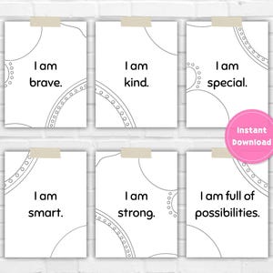 Druckbare Affirmationskarten in Schwarzweiß für Kinder im Vorschulalter - 30 Ermutigungskarten für Kinder - Inspirieren Sie Vertrauen und Freundlichkeit bei Kindern