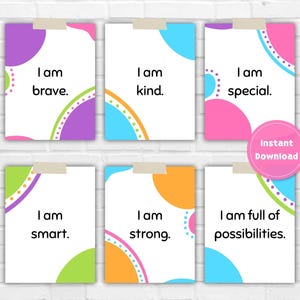 Druckbare Farb Affirmationskarten für Kinder im Vorschulalter - 30 Ermutigungskarten für Kinder - Inspirieren Sie Vertrauen und Freundlichkeit bei Kindern