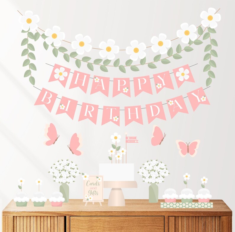 Personalised Daisy 1st Birthday Decorations Printable Daisy Party Decor ...