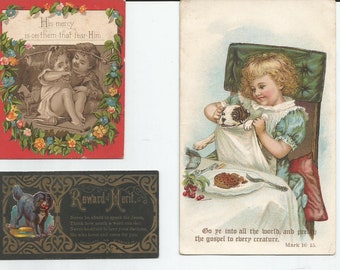 Three Colorful Cards  Featuring Dogs and Children