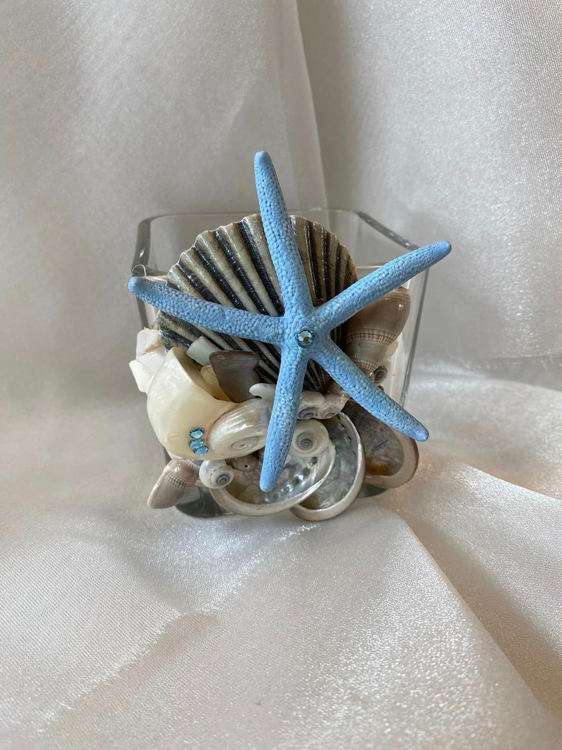 The Starfish Collection seashell glass holder Blue Starfish