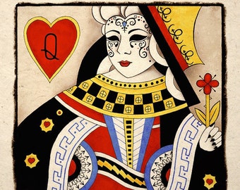 Gothic Queen Of Hearts Art Print Macabre Decor