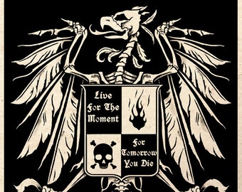 The Dead Phoenix Gothic Macabre Art Print Medieval Heraldry Dark Artwork Memento Mori