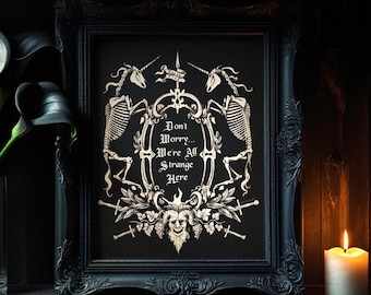 Gothic Dark Academia Art Print Undead Unicorns Memento Mori Wall Decor