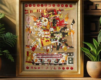 Mayan Aztec Art Print Ancient Gods Life and Death Stretched Canvas