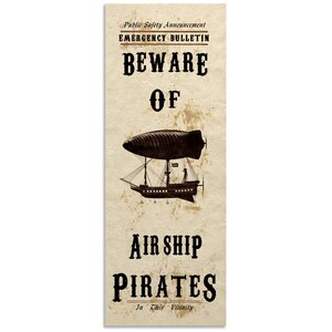 Steampunk Art Print Beware Airship Pirates Wall Poster Home Decor Gift image 2
