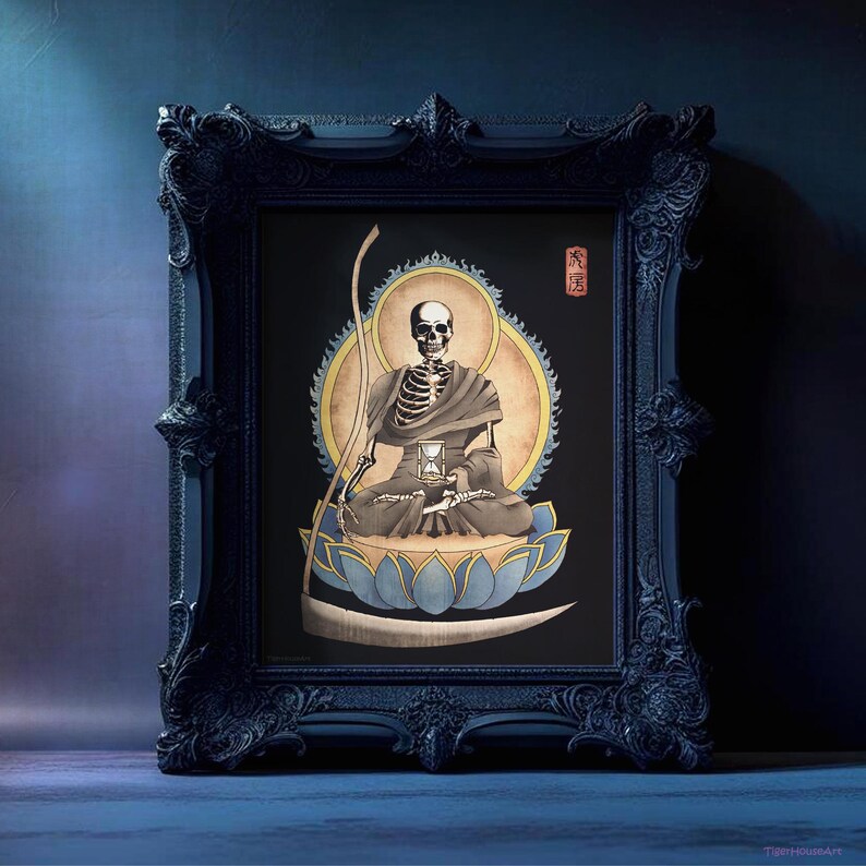 Grim Reaper Sitting On Lotus Memento Mori Art