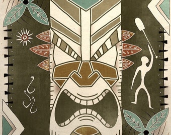 Tropical Hawaiian Art Print Tiki God Wall Decor