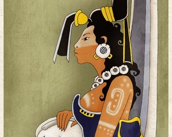 Ancient Mayan Art Print Moon Goddess Ixchel Wall Poster