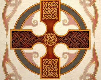 Celtic Art Print Cross With Knot Design Wall Decor