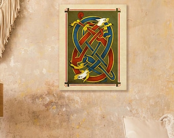 Celtic Stretched Canvas Art Print Cat Dog Knot Wall Decor