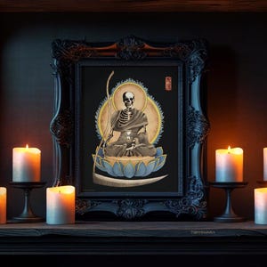 Gothic Art Print Of Grim Reaper Sitting On Lotus