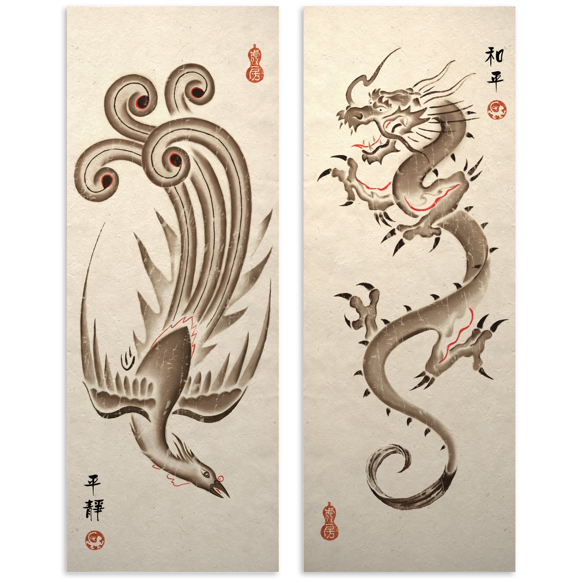 アート・デザイン・音楽 LEE SIU LOONG MEMORIES OF DRAGON vol.1 Sumie Asian Dragon and Phoenix Art Poster Prints - Etsy