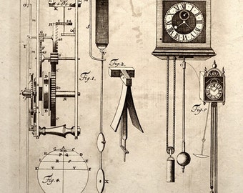 Steampunk Art Print Clock Mechanical Gear Patent Design Drawing