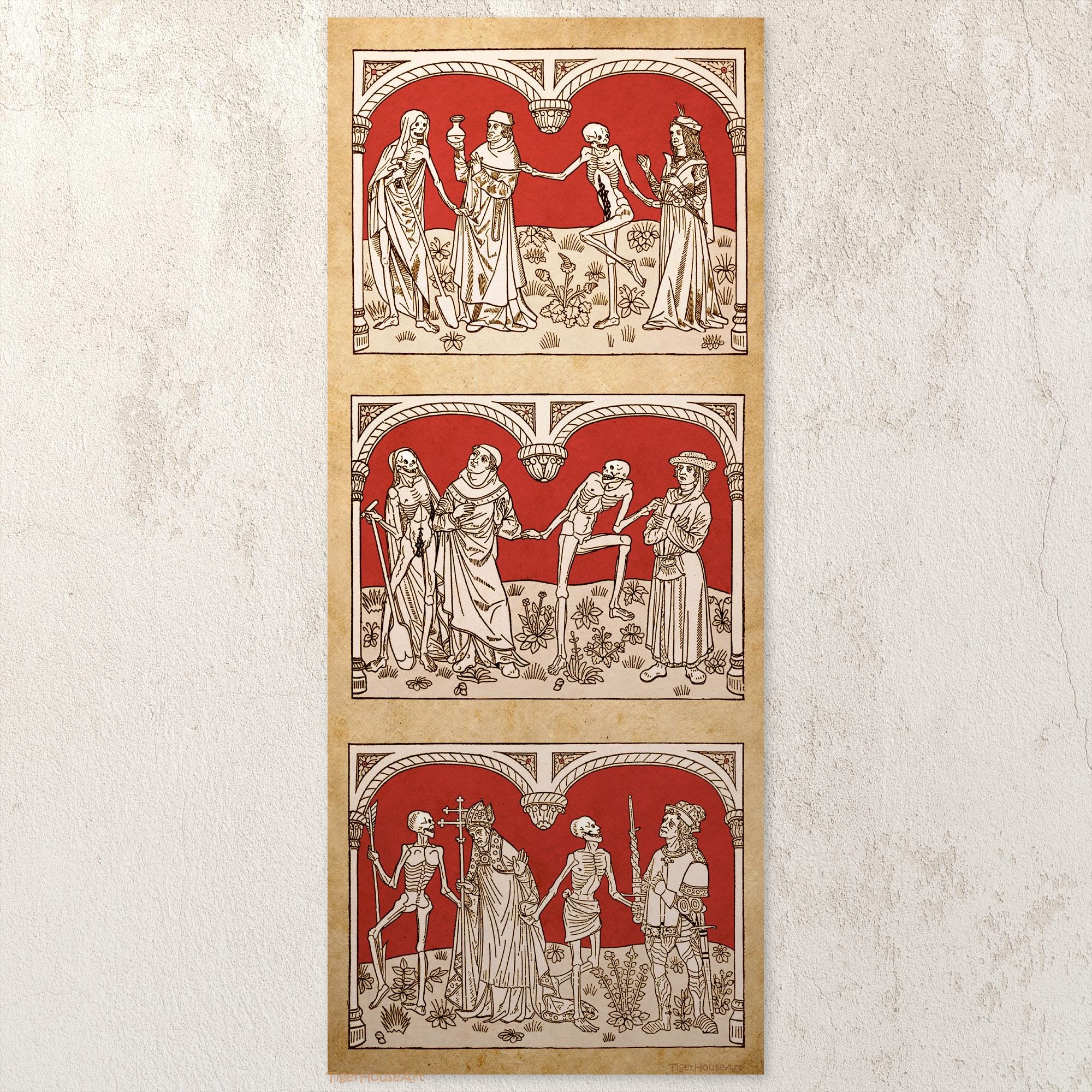 Gothic Medieval Art Print, Dance Macabre, Dark Academia Wall