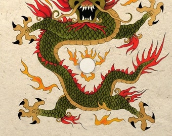 Asian Art Poster Print Wall Decor Water Dragon