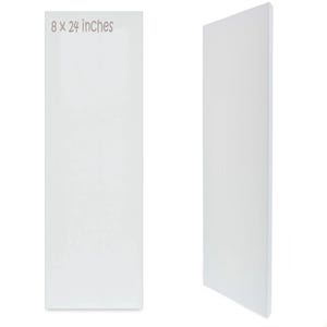 May include: A rectangular white canvas for painting, shown from both a front and side perspective. The surface is blank and smooth, with the text 8 x 24 inches printed in the top left corner, indicating the dimensions of the art supply.