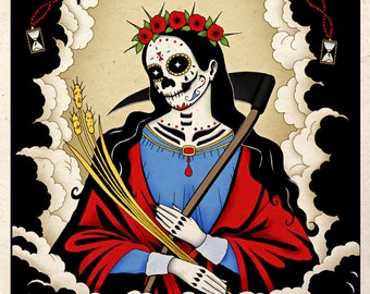 Santa Muerte Day Of The Dead Grim Reaper Art Print Dark Macabre Memento Mori