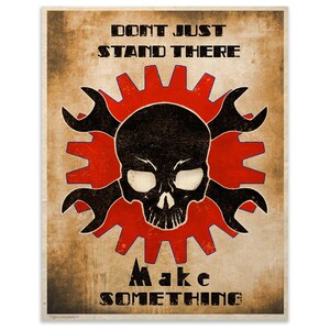 Skull Gear And Wrenches Art Print Steampunk Crafter Workshop Poster