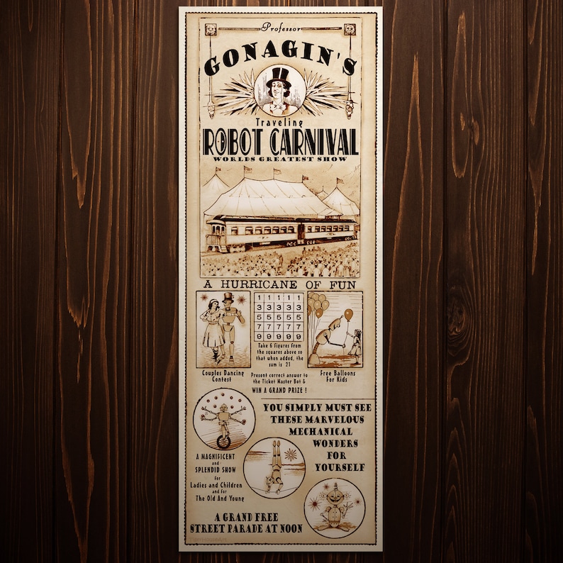 steampunk art poster robot carnival