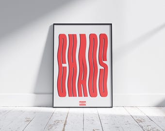 Impresión artística de tipografía Caos: Decoración minimalista en rojo y blanco intenso (descarga digital)