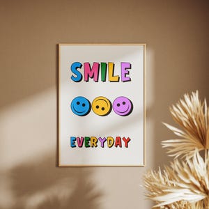 Arte mural imprimible - Póster "Sonríe todos los días" - Descarga digital - Decoración infantil y del hogar - Tamaños A4, A3 y A2
