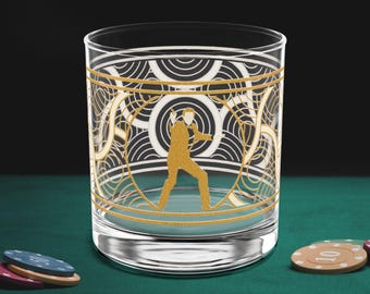 James Bond 007 - Roger Moore Era Rocks Glass, Whiskey Glass, Unique Gift for Men, Birthday Gift, Movie Fan Gift, 1970's Spy, Retro Cool