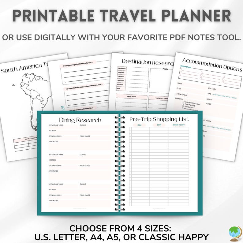 Travel Planner Printable Bundle: Trip Itinerary, Travel Tracker, Budget ...