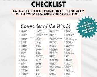 Countries of the World Checklist Printable | Travel Bucket List Tracker PDF | Countries I’ve Visited List | World Travel Planner Insert