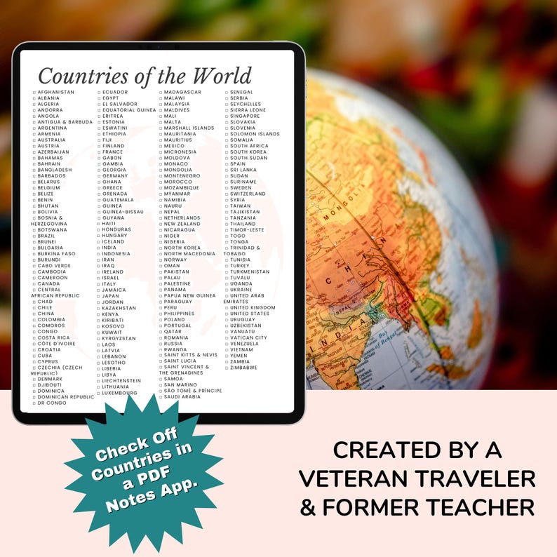 Countries of the World Checklist Printable | Travel Bucket List Tracker ...