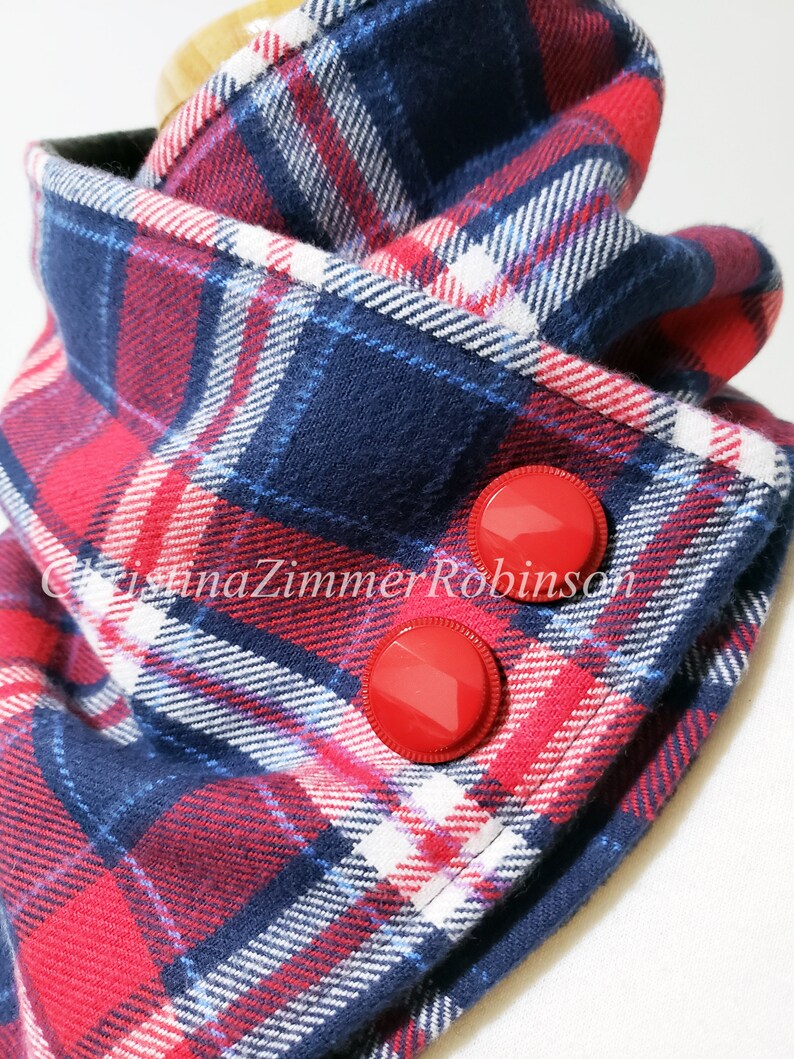 Red White and Blue Plaid Neck Warmer Snap Scarf Etsy