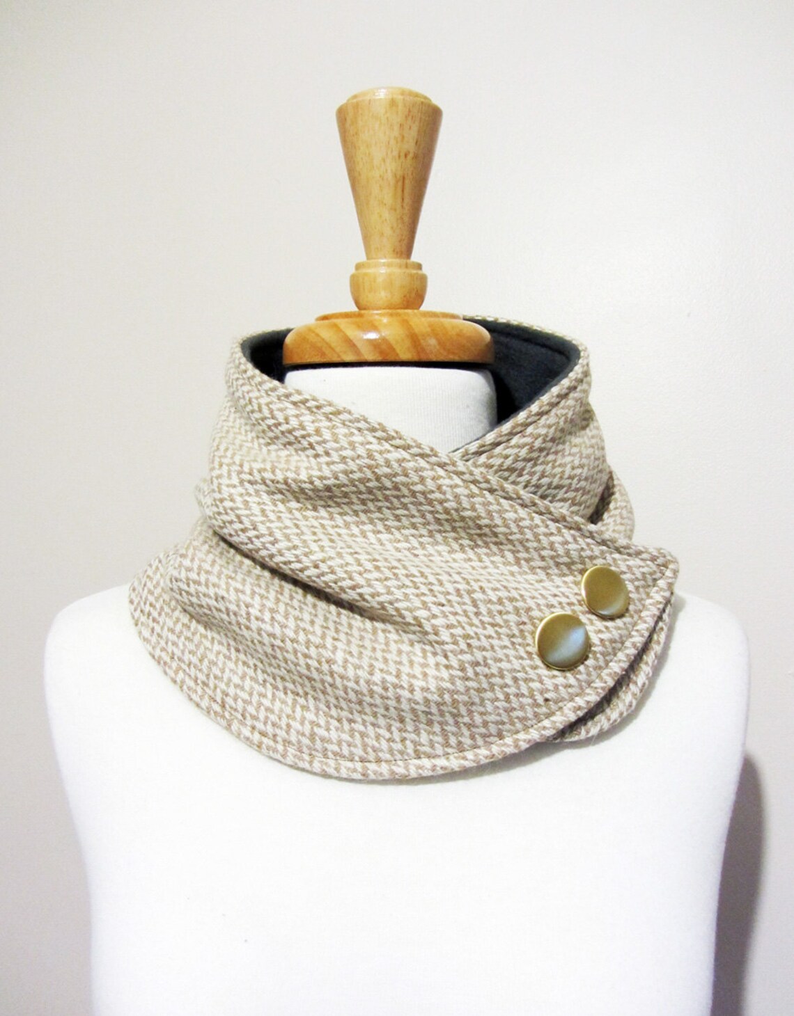 Herringbone Neck Warmer Scarf in Tan and White with Gold Etsy