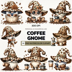 Cozy Caffeine – Watercolor Clipart Set of Coffee Gnomes
