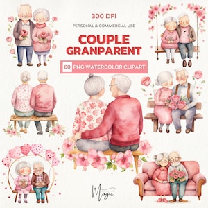 Timeless Love – Watercolor Clipart Set of Grandparent Couples