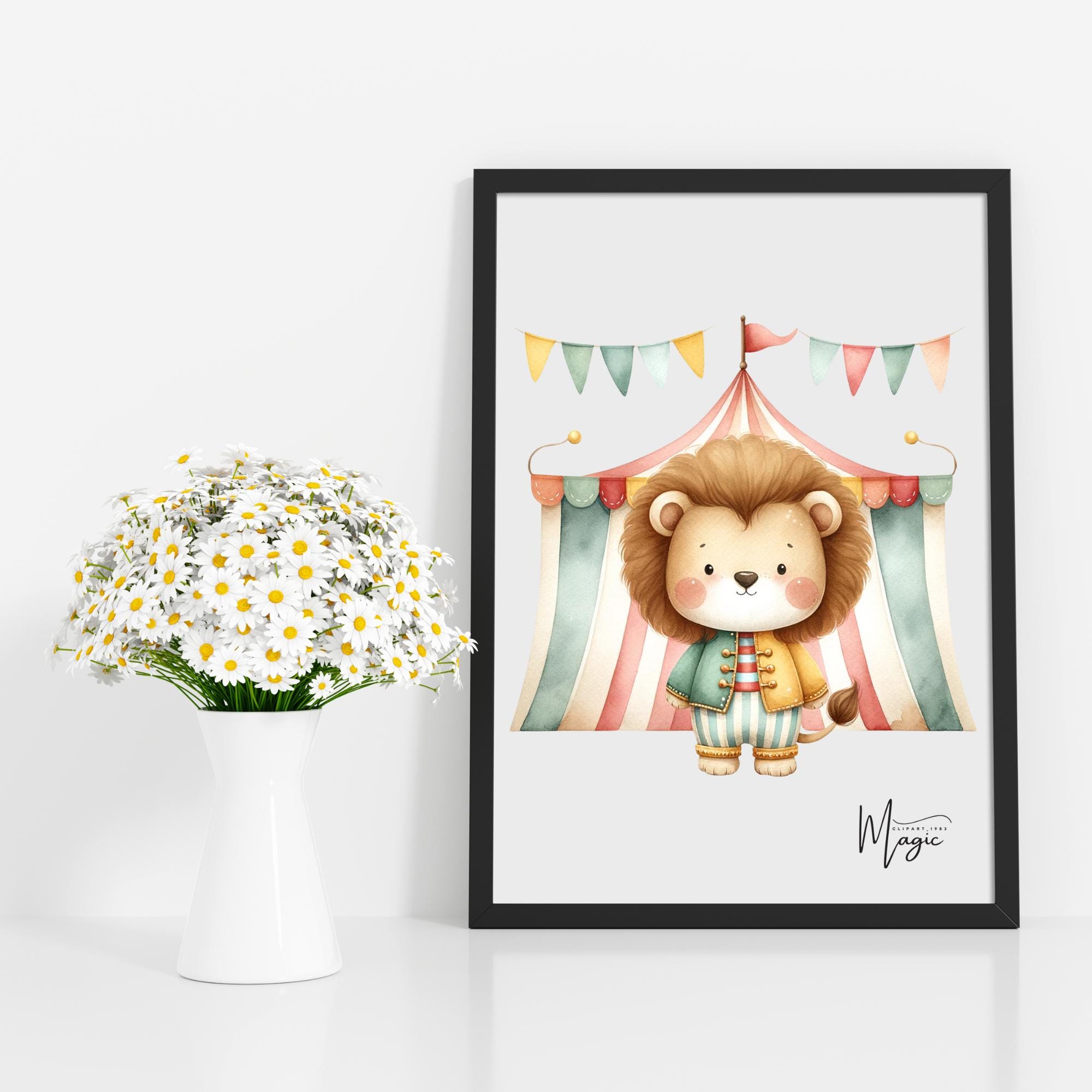 Watercolor Circus Lion Clipart: 60 PNG Illustrations (digital Download ...