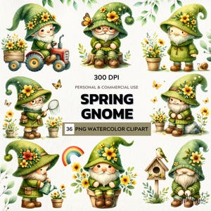 Watercolor Spring Gnomes Clipart: Joyful Bloom PNG Set (Digital Download)