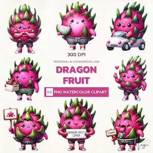 Fresh & Playful – Watercolor Clipart Set of Cute Dragon Fruits