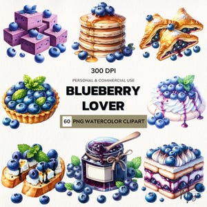 Blueberry Lover Parade – Watercolor Clipart Set for Sweet Treat Crafts