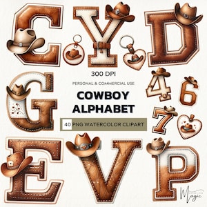 Wild West Whimsy – Watercolor Clipart set of Cowboy Alphabet Letters