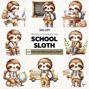 Study Sloth – Watercolor Clipart Set for Cute Classrooms
