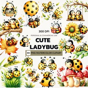 Joyful Whimsy – Watercolor Clipart Set of Kawaii Ladybugs